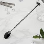 Ложка барная с мадлером из нержавеющей стали, длина 32 см, чёрная