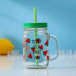 Банка с трубочкой Доляна «Счастливый день», 450 мл, 10.5?7.5?13 см, стекло, МИКС