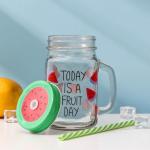 Банка с трубочкой Доляна «Счастливый день», 450 мл, 10.5?7.5?13 см, стекло, МИКС