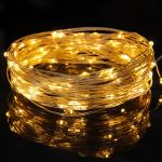 СНОУ БУМ Гирлянда эл. нить росы, 10м, 100LED, шампань, 8 режимов, провол. серебр. цвет, 3хАА