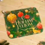 Набор для бани с принтом «С новым годом!», 5 предметов: шапка, рукавица, тапочки, коврик, войлок, зелёный, «Банная забава»