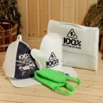 Набор для бани с принтом "100% крутой мужик", 5 предметов: шапка, рукавица, портфель, мочалка, коврик, «Добропаровъ»