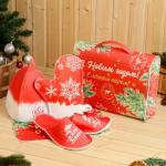 Набор для бани с принтом «С новым годом!», 5 предметов: шапка, рукавица, тапочки, коврик, войлок, красный, «Банная забава»