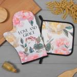 Набор кухонный «Этель» Love and Grace: варежка-прихватка 20?28 см, прихватка 19?19 см,100% хлопок