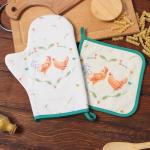 Набор кухонный «Этель. Курочка и петух»: варежка-прихватка 20?28 см, прихватка 19?19 см,100% хлопок