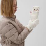 Варежки - митенки женские MINAKU «Мишка», размер 24 см, белые