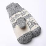 Варежки женские шерстяные, цвет серый/белый, размер 20-22