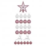 СНОУ БУМ Набор шаров и украшений 25 шт, 4см и 6см, белый, розовый