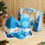 Набор для бани с принтом «Горячая штучка», 5 предметов, портфель, шапка, рукавица, тапочки, коврик, «Банная забава»