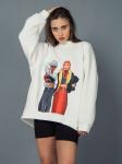 Свитшот женский оверсайз с принтом fashion girls молочный