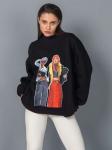 Свитшот женский оверсайз с принтом fashion girls черный