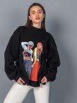 Свитшот женский оверсайз с принтом fashion girls черный