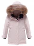 Парка зимняя подростковая для девочки с капюшоном и мехом розового цвета 9532R