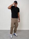 Джинсы карго мужские с накладными карманами бежевого цвета 2423B