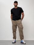 Джинсы карго мужские с накладными карманами бежевого цвета 2423B