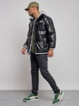 Куртка из экокожи мужская с плюшевым капюшон черного цвета 28132Ch