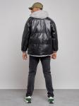Куртка из экокожи мужская с плюшевым капюшон черного цвета 28132Ch