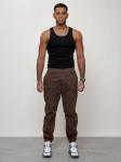 Джинсы карго мужские с накладными карманами коричневого цвета 2419K
