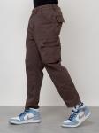 Джинсы карго мужские с накладными карманами коричневого цвета 2418K