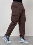 Джинсы карго мужские с накладными карманами коричневого цвета 2418K