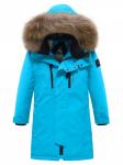 Парка зимняя подростковая для мальчика с капюшоном и мехом голубого цвета 9537Gl
