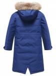 Парка зимняя подростковая для девочки с капюшоном и мехом темно-синего цвета 9536TS