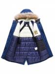 Парка зимняя подростковая для девочки с капюшоном и мехом темно-синего цвета 9536TS