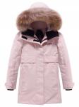 Парка зимняя подростковая для девочки с капюшоном и мехом розового цвета 9534R