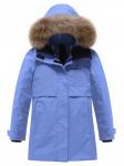 Парка зимняя подростковая для девочки с капюшоном и мехом василькового цвета 9534Vs