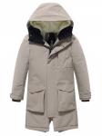 Парка зимняя подростковая для мальчика с капюшоном бежевого цвета 9539B