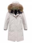 Парка зимняя подростковая для девочки с капюшоном и мехом бежевого цвета 9536B