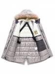 Парка зимняя подростковая для девочки с капюшоном и мехом бежевого цвета 9536B