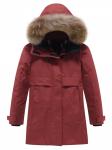 Парка зимняя подростковая для девочки с капюшоном и мехом бордового цвета 9534Bo