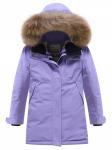 Парка зимняя подростковая для девочки с капюшоном и мехом фиолетового цвета 9532F