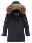 Парка зимняя подростковая для девочки с капюшоном и мехом черного цвета 9532Ch