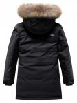 Парка зимняя подростковая для девочки с капюшоном и мехом черного цвета 9532Ch