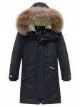 Парка зимняя подростковая для мальчика с капюшоном и мехом черного цвета 9535Ch