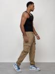 Джинсы карго мужские с накладными карманами бежевого цвета 2424B