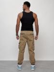 Джинсы карго мужские с накладными карманами бежевого цвета 2424B