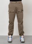 Джинсы карго мужские с накладными карманами бежевого цвета 2417B