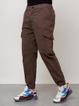 Джинсы карго мужские с накладными карманами коричневого цвета 2422K