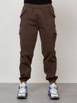 Джинсы карго мужские с накладными карманами коричневого цвета 2420K