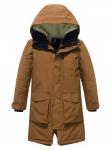 Парка зимняя подростковая для мальчика с капюшоном коричневого цвета 9539K