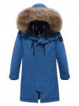 Парка зимняя подростковая для мальчика с капюшоном и мехом синего цвета 9537S