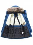 Парка зимняя подростковая для мальчика с капюшоном и мехом синего цвета 9537S