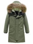 Парка зимняя подростковая для мальчика с капюшоном и мехом цвета хаки 9535Kh