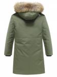 Парка зимняя подростковая для мальчика с капюшоном и мехом цвета хаки 9535Kh