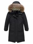 Парка зимняя подростковая для девочки с капюшоном и мехом черного цвета 9536Ch