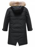 Парка зимняя подростковая для девочки с капюшоном и мехом черного цвета 9536Ch