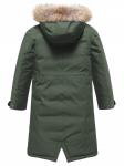 Парка зимняя подростковая для девочки с капюшоном и мехом темно-зеленого цвета 9536TZ